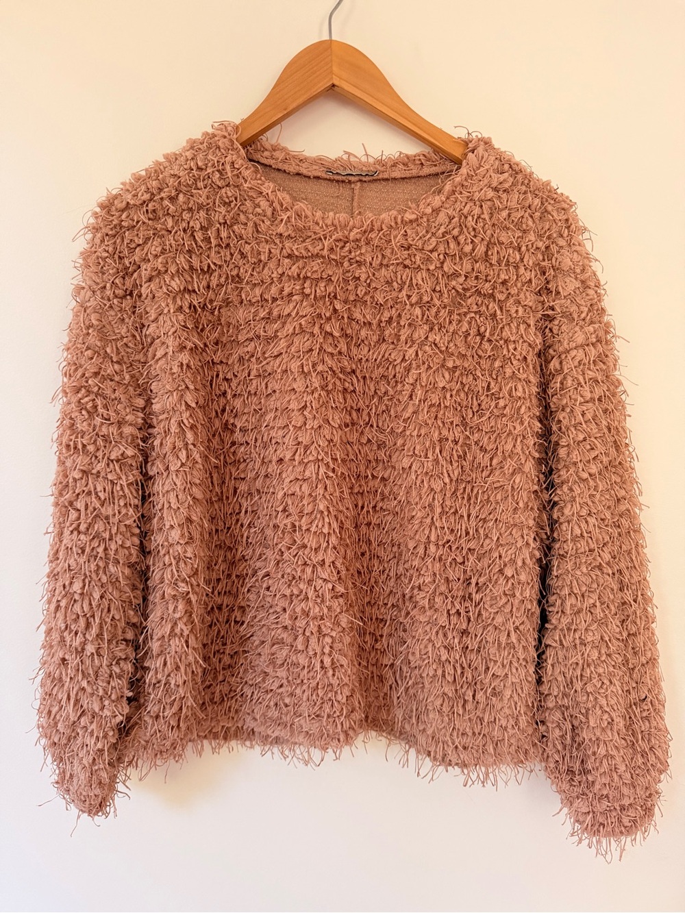 Zara Trafaluc Blush Pink Shag Knit Sweater